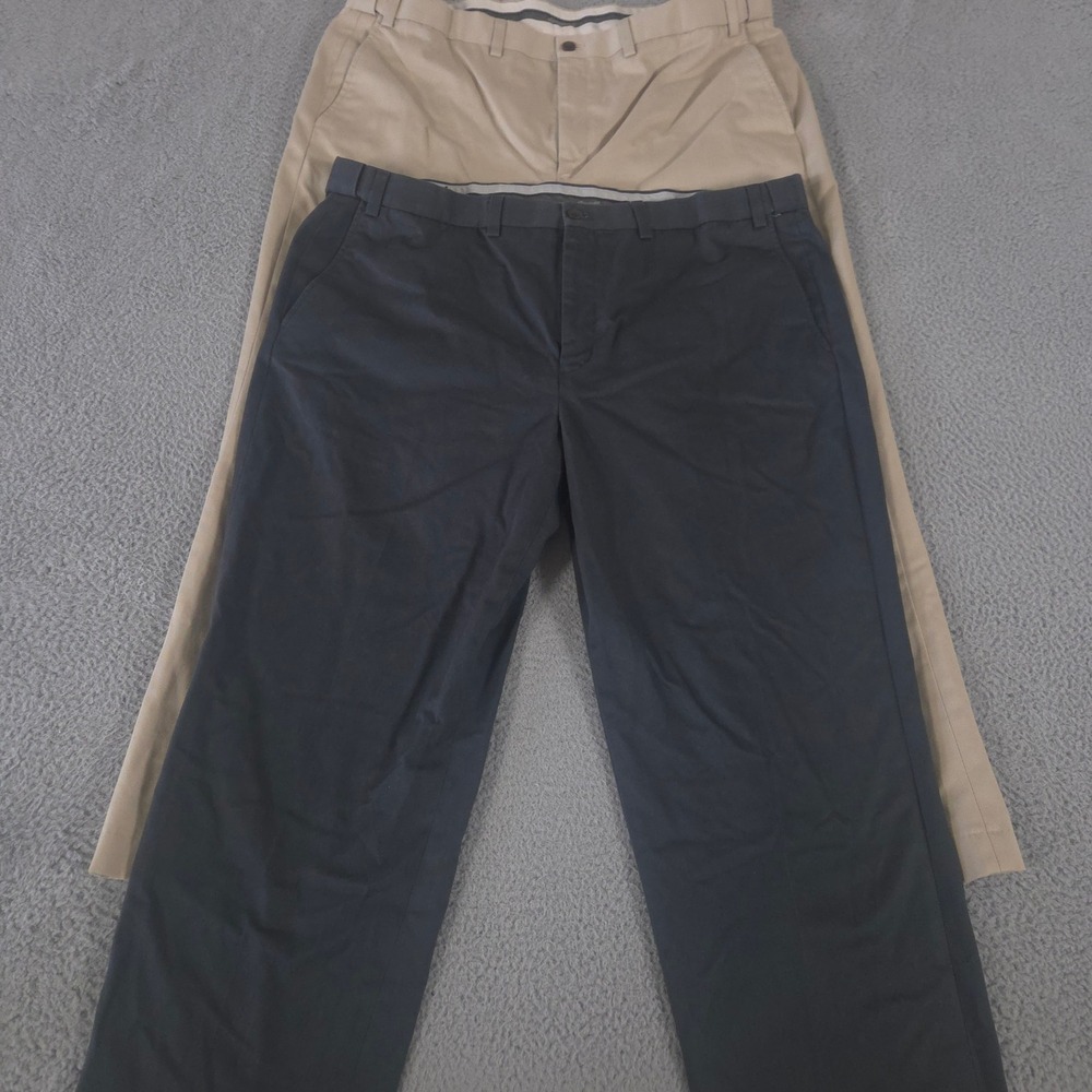 LOT OF 2 Eddie Bauer Pants Mens 42x33 Khaki Wrinkle Free Relaxed Straight Chinos